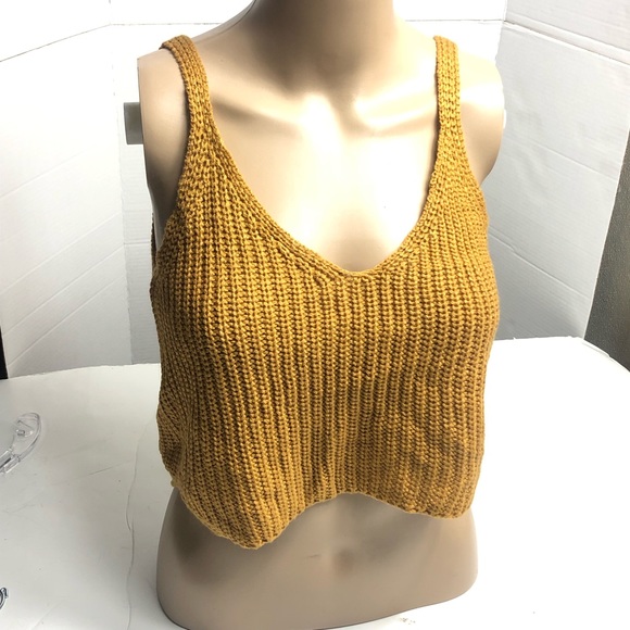 Spaghetti Strap Crop Knit gold Yellow Cami Top Free size - Picture 2 of 11